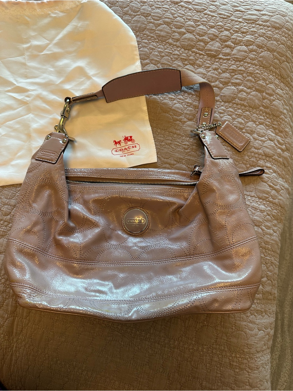 Coach Shiny Pebbled Leather Shoulder Bag In Dusty Rose/Lavender